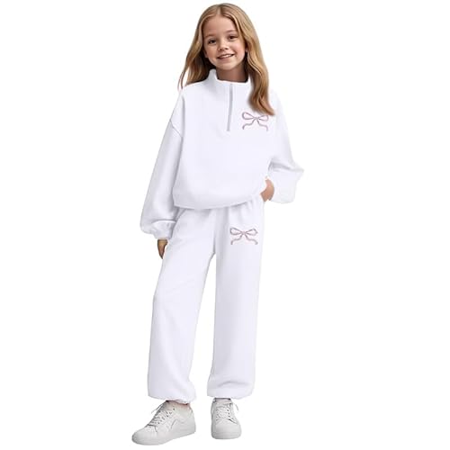 Boys Half Zip Shirt 2 Piece Kids Sweatsuit Fashion Kids Pullover Mock Neck Sweatshirt And Sweatpants Joggers Winter Spring Clean Girl Aesthetic Clothes With Bows White 11-12 Years