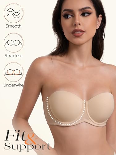 Women's Strapless Bra Multiway Lift Padded Underwire Bra Anti Slip Full Coverage Convertible Brassie4