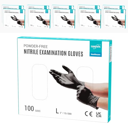 EUROPAPA® 1000x Nitrilhandschuhe Einweghandschuhe puderfrei Untersuchungshandschuhe EN455 EN374 latexfrei Einmalhandschuhe Handschuhe in Gr. S, M, L & XL verfügbar (Schwarz, L)