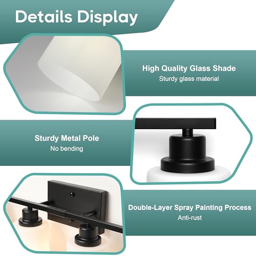 Image of Ascher Bathroom Light Fixtures, 4-Light Vanity Light Over Mirror, Matte Black Wall Sconces with Milky White Frosted Glass Shades, Wall Lamp for Living Room Bedroom, E26 Base(Bulbs Not Included)