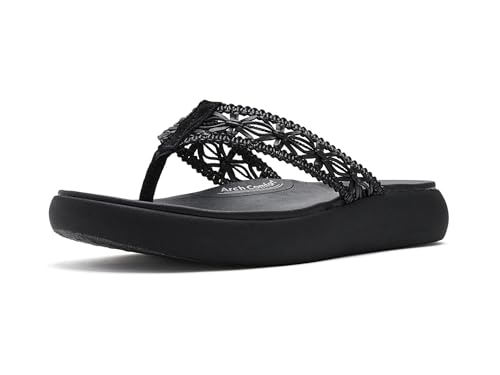 Skechers Women's ASANA Luxe-Ocean Breeze 2 Flip-Flop, Black/Black, 8