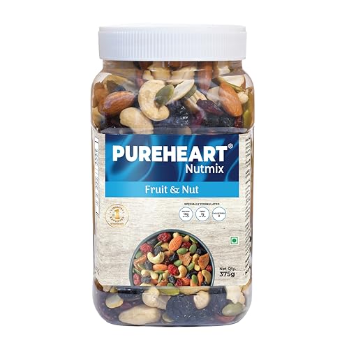 Image of Pureheart Nutmix Fruit & Nuts 375 gm Natural Premium Mix Nuts (Cashews, Almonds, Raisins, Cranberries) Delicious & Crunchy Dry Fruits - Reusable Jar