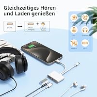 Lightning + USB C auf 3 5 Klinke Kopfhörer Adapter 3 in 1 mit Ladegerät OTG USB Adapter, Lightning+Typ C auf Jack Aux Adapter Charge Headphone Adapter Ladegerät Splitter für iPhone Sam-sung Xiao-mi – Ansicht 2