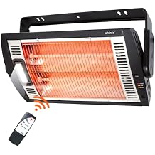 Shinic Electric Garage Heaters with Remote Control, 1500W/750W Ceiling Mounted Radiant Quartz Heater with Work Light, 90 Rotation, 5 Mode Settings, Electric Heater for Garage, Shop, Patio Large Room
