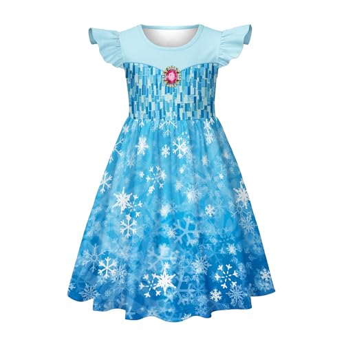 LQSZ Girls Nightgowns Toddler Snow Princess Pajamas Dress for Kids 7-8