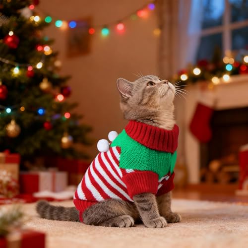 image for GOYOSWA 2 Pack Cat Christmas Sweater, Winter Knit Cat Sweaters Warm Co