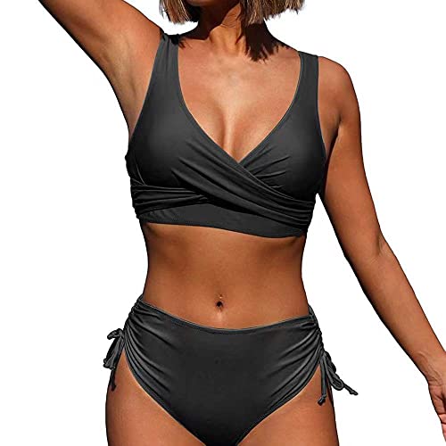 nicticsi Mujer Conjunto Bikini Baño 2 Piezas de Cuello Halter Traje de Baño de Cintura Alta Cover