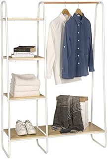 EUGAD Heavy Duty Clothes Rail Metal Coat Stands with Shoe Rack Storage Cabinet Wardrobe 4 Tiers Ladder Bookshelf Shelving Unit White Wood