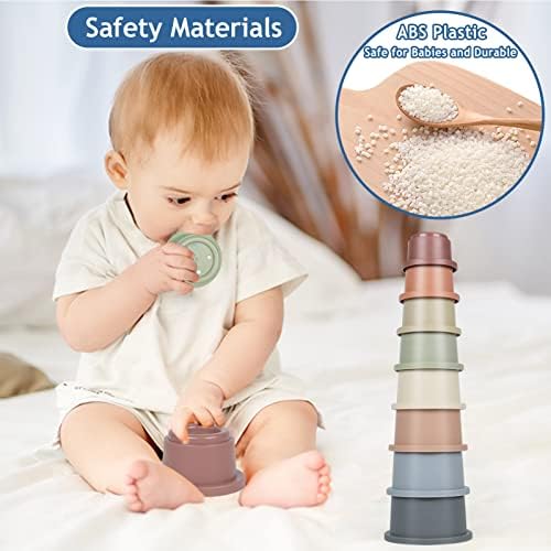 Norkbeng Baby Stacking Cups for 12 18 Months,8 Pieces Colorful Montessori Stacking Toy Baby Nesting Cups,Baby Bath Sorting Stackers Learning Toys,Educational Gift for 6+ Months Boys Girls