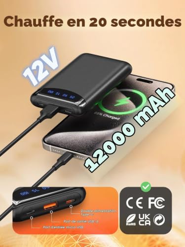 VIWKO Gilet Chauffant Femme avec Batterie 12V 12000mAh, 4 Niveaux de Chaleur et Contrôle par App, Gilet Thermique Léger pour Maison, Télétravail, Ville, Randonnée et Vélo(Taille L) – vue 5