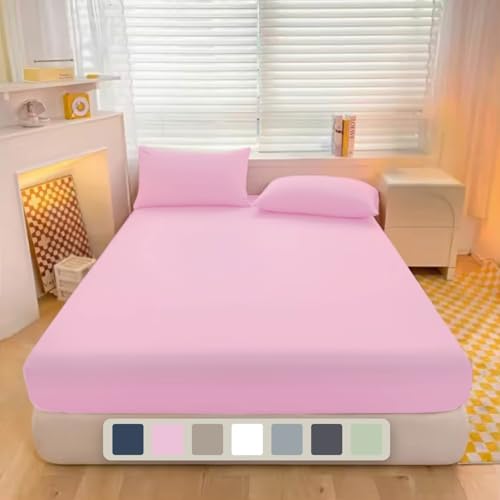 Image of Luxe Dreams King Size Fitted Sheets Deep Pocket 12 inches (30cm) Baby Pink 100% Cotton, Luxury Ultra Soft Bed Fitted Sheets Wrinkle & Fade Free, Machine Washable, Durable & Long Lasting (150x200) cm