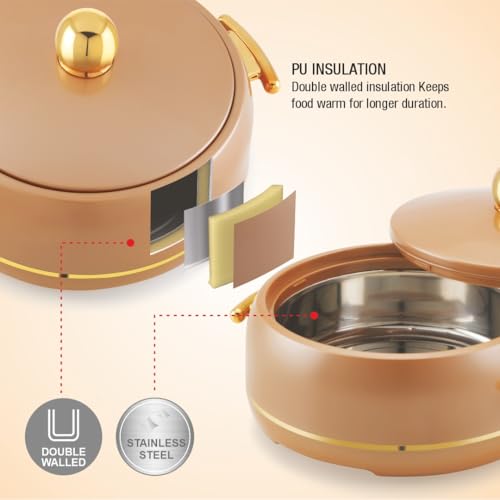 Image of Modware Atlantis Casserole 1500ml Elegant Design Premium Hot Pot, Retains Temperature for Hours, Insulated Inner Steel Casserole for Roti, Hot Box for Home, Chapati Box, Serving Bowl with Lid (Brown)