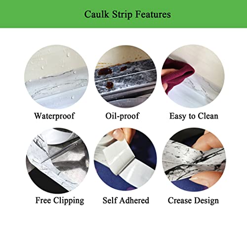 Hoacm Caulk Strip, 1.5" x 10.5Ft PVC Self-Adhesive Flexible Trim Sealing Tape, Caulk Sealer Caulking Tape for Bathtubs, Counters, Sinks, Tile, Toilet, Floors (Cracks on White)