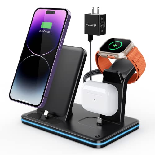 Hohato 3 in 1 Charging Station for iPhone 14/13/12/11/Pro/Max/XS/XR/X/8/Plus,Wireless Charging Station Dock Compatible with Apple Watch SE/Ultra/8/7/6/5/4/3/2,Charger Stand for AirPods Series-Black
