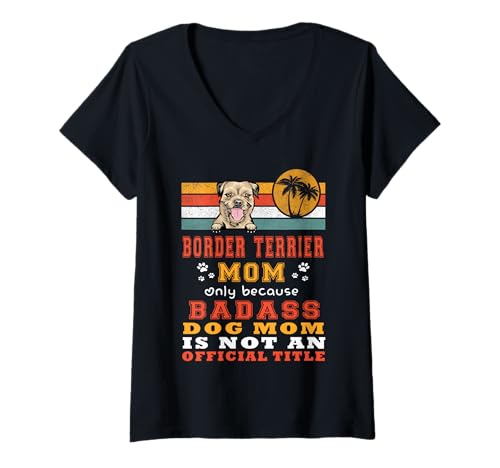 Donna Border Terrier Dog Mom Retro Vintage Funny Puppy Dog Lover Maglietta con Collo a V