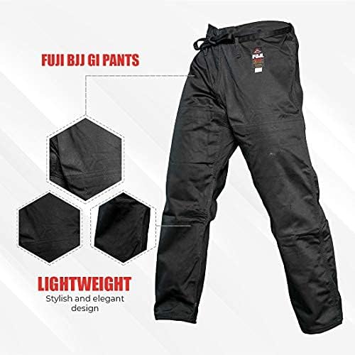 FUJI Sports Brazilian Jiu-Jitsu Gi Pants – Adult BJJ Pants, Flat Drawstring, Reinforced Cotton, for Training & Competition, Black, Size, A0