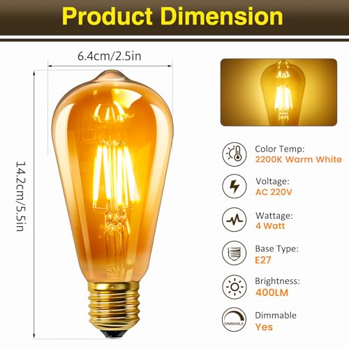 Ampoule LED E27 dimmable intensité variable pour filament Edison rétro 4W lot de 6 - 2