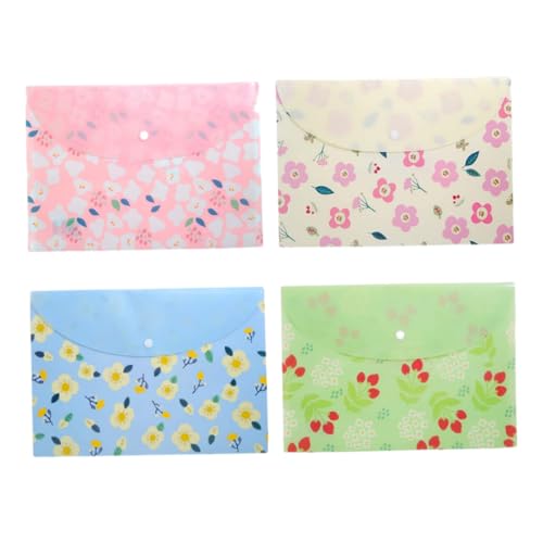 Sobres de plástico impermeables A4 con broche a presión y relleno floral, 4 carpetas