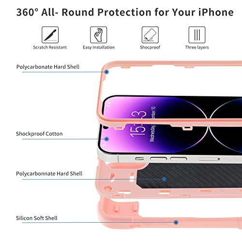 Image of MARKILL Compatible with iPhone with Built-in 360Rotating Ring Stand, Military Grade Drop Protection Full Body Rugged Heavy Duty Case Durable Cover (Pink, iPhone 14 Pro Max 6.7 inch)