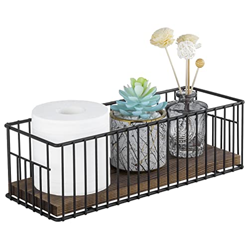 MyGift Toilet Paper Roll Holder Basket, Industrial Matte Black Metal