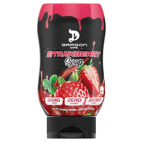 Dragon Pharma Dragon Dips, Dairy and Gluten Free, Low Calorie Syrup, Zero Sugar, Perfect for Desserts (Strawberry)