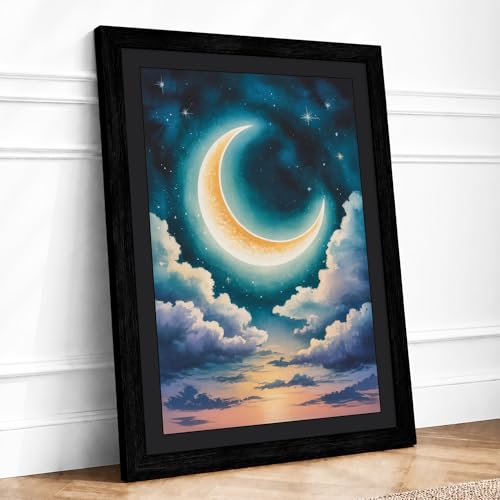 Image of Moonlit Wonder Minimalist Framed Wall Art Print A2 Black Frame