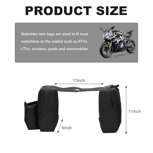 Wevdn Motorcycle Tank Top Bag, Waterproof Front Tank Storage Saddlebags with Drink Pockets, Universal Durable Tank Top Organizer for Motorcycle ATV UTV, Motorcycle Accessories (Black)