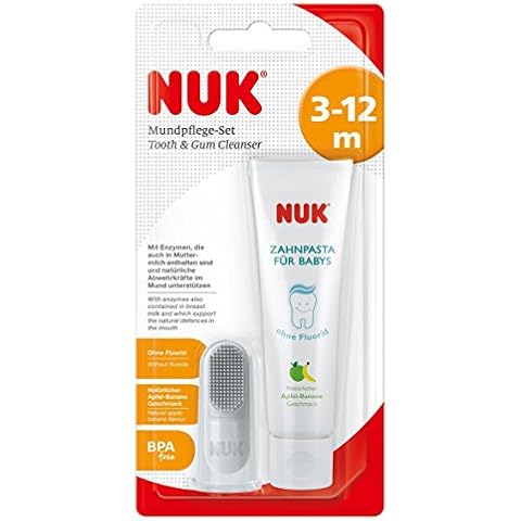 NUK Juego de higiene dental para bebé con pasta de dientes de manzana y plátano Cover