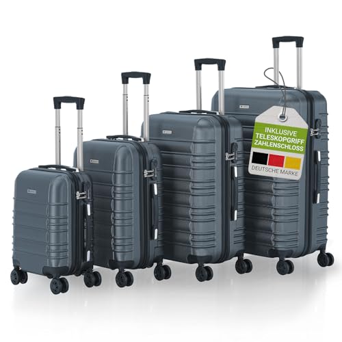 Juskys® Hartschale Kofferset Reisekoffer 4 teilig - Zahlenschloss, geräuscharme 360° Rollen groß, Teleskopgriff, leicht - Koffer in Anthrazit