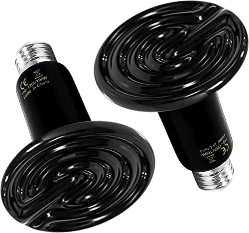 150W 2PACK Ceramic Heat Lamp Bulb, Infrared Reptile Heat Emitter Bulbs Heater Lamp for Pet Brooder Coop Chicken Lizard Bearded Dragon Turtle Snake Aquarium, No Light No Harm