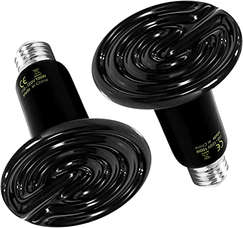 PTSCBS - 150W 2PACK Ceramic Heat Lamp Bulb, Infrared Reptile Heat Emitter Bulbs Heater Lamp for Pet Brooder Coop Chicken Lizard Bearded Dragon Turtle Snake Aquarium, No Light No Harm