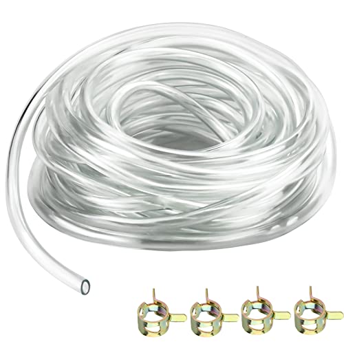 5 Metres 8mm ID x 11mm OD Clear Flexible PVC Tubing, Water Air Pipe Hose with 4 Hose Clamps Oil Hose Garden Aquarium Pond Hose