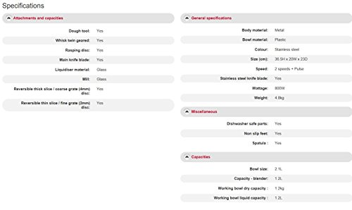 Kenwood Multipro Compact Food Processor, 1.2 Litre Bowl, 1.2 Litre Thermo-resist Glass Blender, Dough Hook, Whisk, Reversible Slicing and Grating Discs, Spice Mill, 800 W, FDM302SS, Silver Second Image