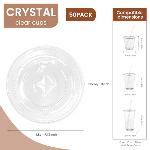 200 Pcs Clear Flat Lids Plastic Disposable PET Cup Lids with Straw Slot Fits for 12 oz, 16 oz, 20 oz and 24 oz Cups for Summer Iced Coffee, Ice Cream, Slush, Milkshake, Party Supplies