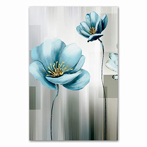Abstracte Blauwe Bloem Canvas Schilderij Moderne babyblauw Wall Art Foto voor Woonkamer Goud Print Salon Decoraties… - Image 6