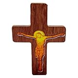 Stehendes Kreuz aus Holz, religiöse Taschenkreuze, handgeschnitztes Stress-Deko-Kreuz mit Gebetssockel für Tischentlastung