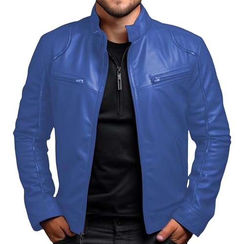 Manteau de moto homme en similicuir bleu roi pour vos sorties de printemps