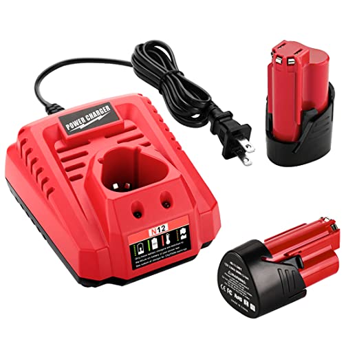 ANTRobut 2 Pack 3000mAh Replacement Lithium 12V Milwaukee M12 Battery + M12 Rapid Charger for Milwaukee M12 Battery Charger ANTRobut 2 Pack 3000mAh Replacement Lithium 12V Milwaukee M12 Battery + M12 Rapid Charger for Milwaukee M12 Battery Charger