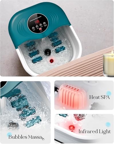 Image of SPA4PIEDS Collapsible Heated Foot Spa Bath with Bubble, Foot Soaking Tub Featuring 8 Shiatsu Rollers Pumice Stone and Built-in Timer for Foot Relaxation, Self Care Gift for Mom,Dad,Parents(Green)