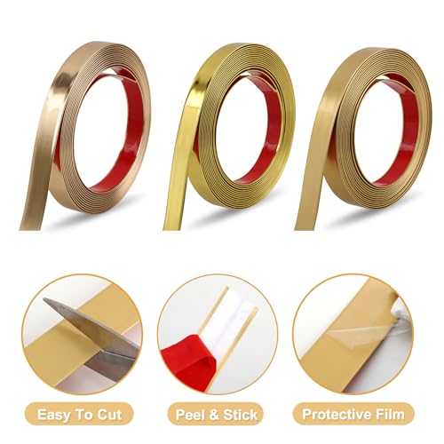 Soengsau Matte Gold Finish Molding Trim, 196.8\" L x 0.8\" W Peel and Stick Decoration Strip for Ceiling, Wall, Tile Edge, Furniture Cabinet, Mirror