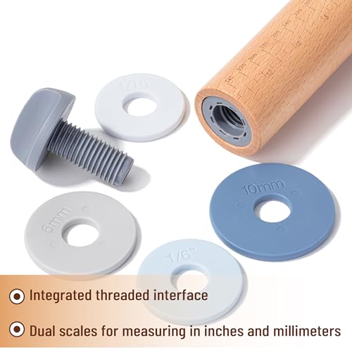 Bamboo Land- Adjustable Rolling Pin with Thickness Rings for Baking, 13.8\", 4 Pastel Colored Thickness Rings (2-10 mm or 1/16\"-3/8\"), Wood Rolling Pins for Baking, Bread, Pizza Doughs, Christmas Gifts
