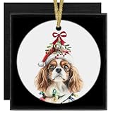 XNXLDYLH Funny Cavalier King Charles Spaniel Ceramic Christmas Tree Ornaments Decor Gifts for Women Kids Men, Cavalier King Charles Mistletoe Puppy Dog Ornaments for Christmas Tree Decorations, 3x3