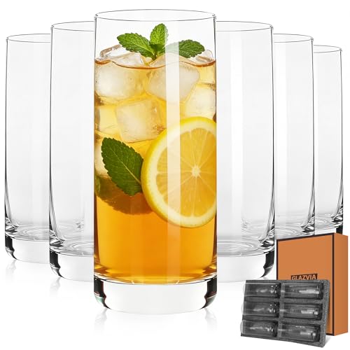 Image of GLAZVIA Highball Glasses Set of 6, Clear Drinking Glass for Mixed Drink