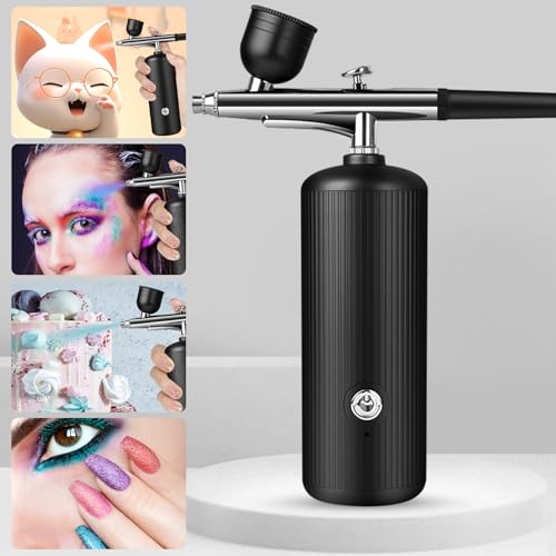 Airbrush-Kit mit Kompressor - Wiederaufladbares, Tragbares, Verstopfungsfreies Hochdruck-Airbrush-Set mit Düse und Reinigungsbürsten-Set für Nail Art, Makeup, Friseur, Tortendekoration (Schwarz)