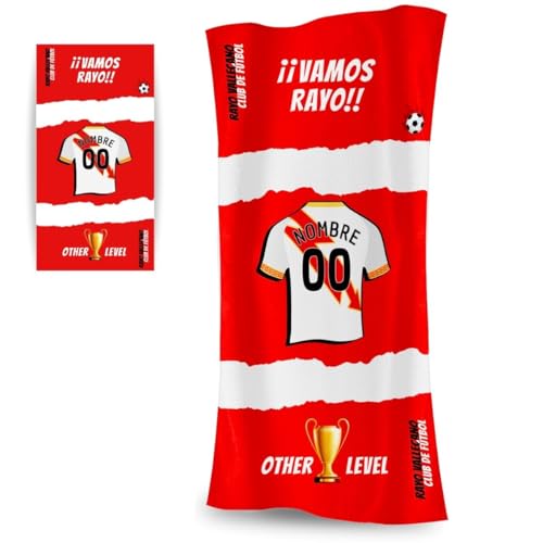DEREGALOOS Toalla Personalizada con Nombre y Equipo de fútbol. Regalos Personalizados fútbol Rayo. Regalo Original para Aficionados del Fútbol. Regalo Mundial futbolistas.