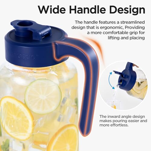 Image of Mason Jar Pitcher, 2 pcs 64 oz (2 quart), Glass Pitcher with Lid | Airtight, Leak proof, Ergonomic Handle, Pour Spout Lid, Fridge Safe, for Sun Tea, Iced Tea, Cold Brew, Lemonade, Outside