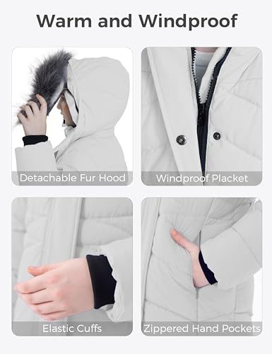 Image of Wantdo Girls Winter Coats Long Puffer Jackets Fleece Lined Removable Hood | Removable Faux Fur Hood, 5000mm Waterproof, Machine Washable