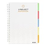 VABE UK A4 Project Notebook - 5 Dividers - 200 Pages (100 sheets) - 100gsm White Ruled Paper - Thick Matte Laminated Cover. (White)