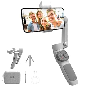 Zhiyun Smooth Q3 Combo, 3-Axis Phone Gimbal with Fill Light and Gimbal Bag, Portable & Foldable, Gesture Control, Video Recording, Auto Tracking Gimbal Stabilizer for Smartphone for iPhone & Android