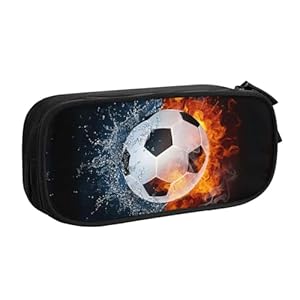 Soccer Pencil Box Case for Kids Boys, Sports-Themed Pencil Pouch Big Capacity Black Pencil Bag Portable Stationery Storage Box Desk Pen Bag for School Office